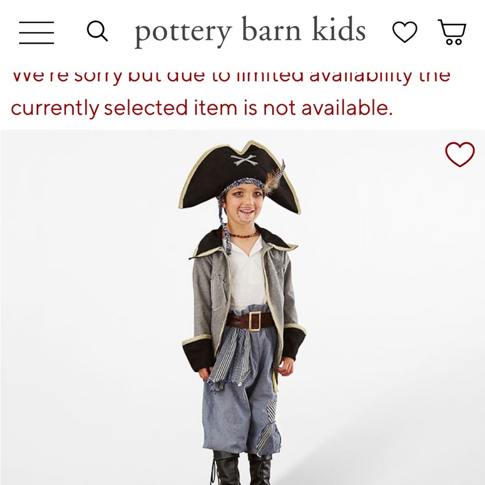 Pottery Barn Kids Pirate Costume Size 4/6 Halloween Costume Capt. Jack Sparrow